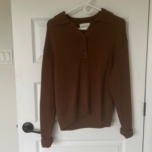 Aritzia brown knit collared sweater